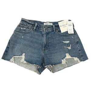 NWT Abercrombie Fitch The Mom Curve Love Distressed Denim Mid Rise Jean Short 26